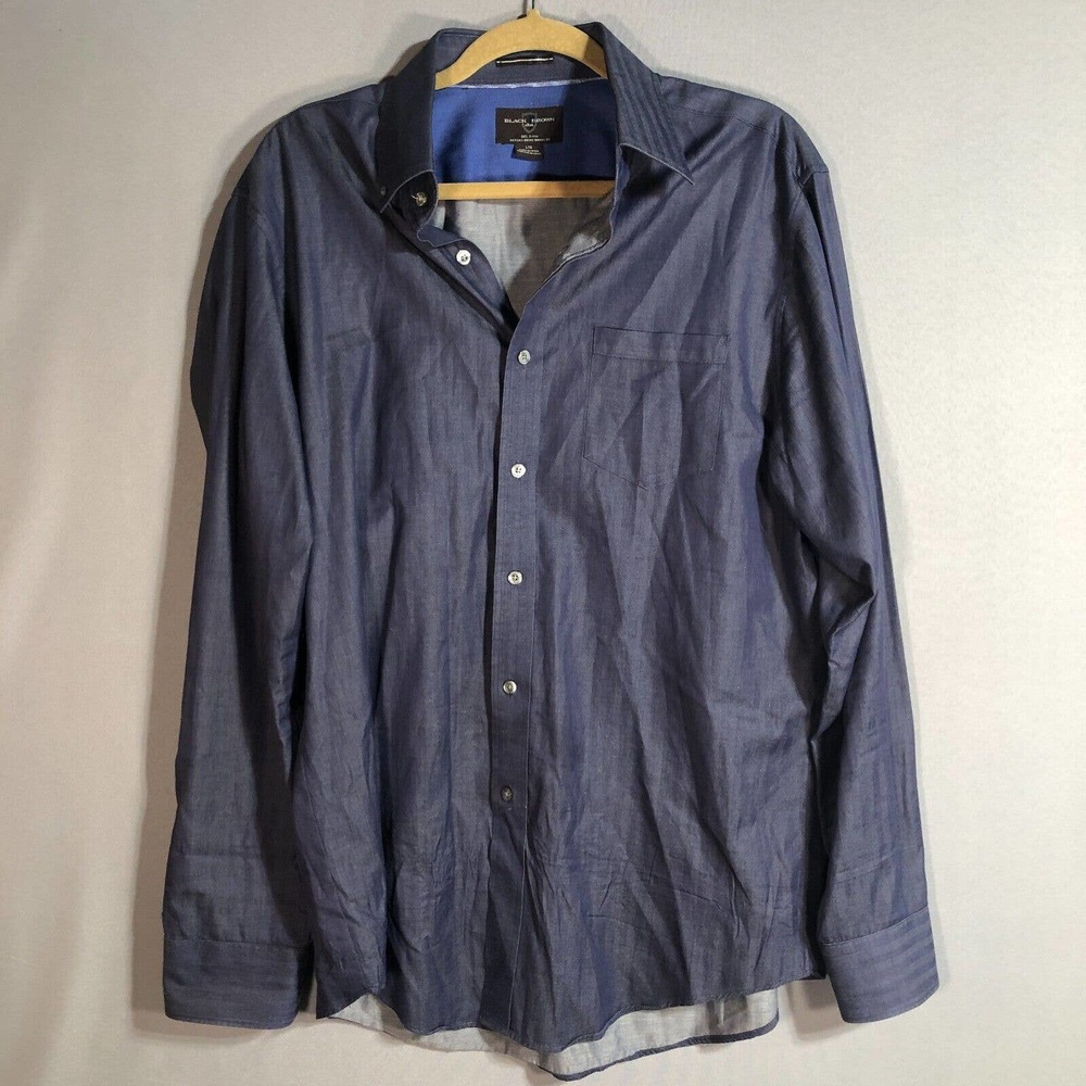 Black Brown 1826 Shirt Mens Size Large Blue Denim Long Sleeve Button Down Collar